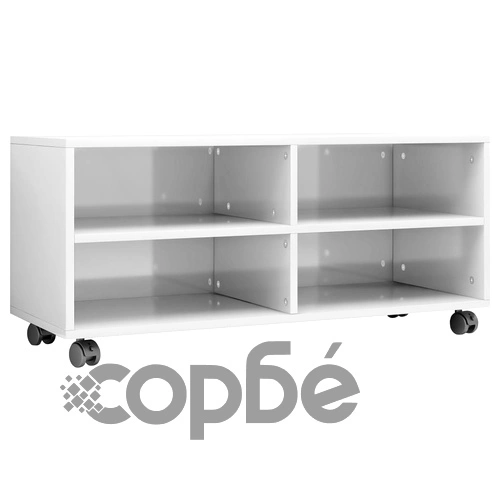 ТВ шкаф с колелца, бял гланц, 90x35x35 см, инженерно дърво ➤ топ цена ➤ sorbe.bg