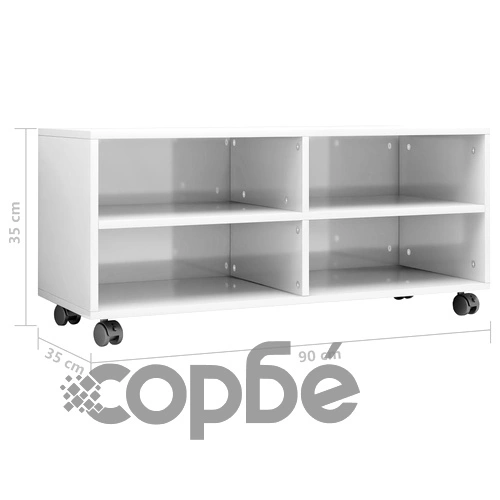 ТВ шкаф с колелца, бял гланц, 90x35x35 см, инженерно дърво ➤ топ цена ➤ sorbe.bg