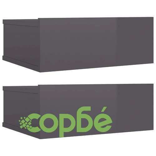 Нощни шкафчета за стена 2 бр сив силен гланц 40x30x15 см ➤ топ цена ➤ sorbe.bg