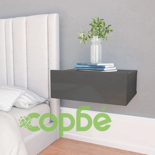 Нощни шкафчета за стена 2 бр сив силен гланц 40x30x15 см ➤ топ цена ➤ sorbe.bg