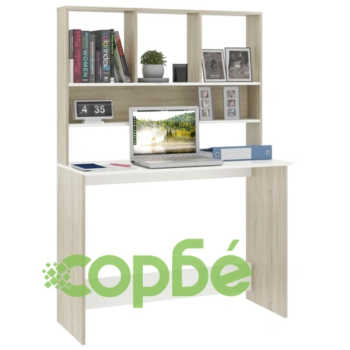 Бюро с рафтове, бяло и дъб сонома, 110x45x157 см, ПДЧ ➤ топ цена ➤ sorbe.bg