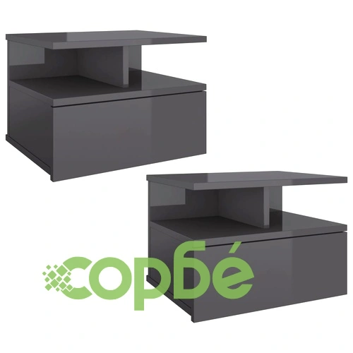Нощни шкафчета за стена 2 бр сив силен гланц 40x31x27 см ➤ топ цена ➤ sorbe.bg