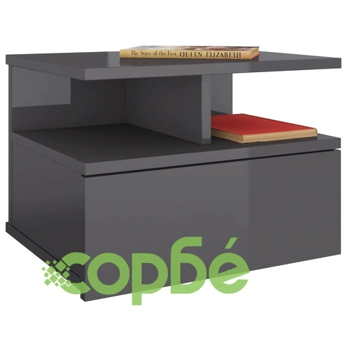 Нощни шкафчета за стена 2 бр сив силен гланц 40x31x27 см ➤ топ цена ➤ sorbe.bg