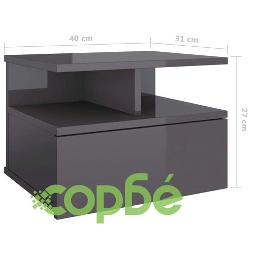 Нощни шкафчета за стена 2 бр сив силен гланц 40x31x27 см ➤ топ цена ➤ sorbe.bg