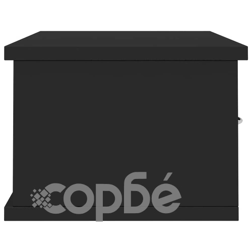 Стенен рафт с чекмеджета, черен гланц, 60x26x18,5 см ➤ топ цена ➤ sorbe.bg