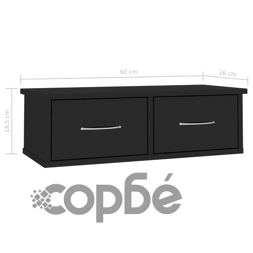 Стенен рафт с чекмеджета, черен гланц, 60x26x18,5 см ➤ топ цена ➤ sorbe.bg