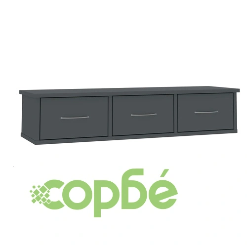 Стенен рафт с чекмеджета, сив силен гланц, 88x26x18,5 см ➤ топ цена ➤ sorbe.bg