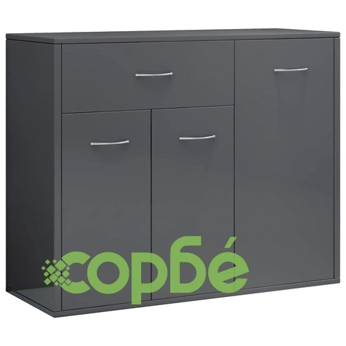 Бюфет, сиво със силен гланц, 88x30x70 см, инженерно дърво ➤ топ цена ➤ sorbe.bg