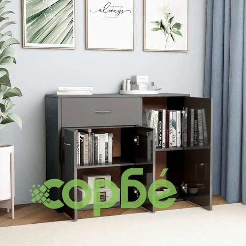 Бюфет, сиво със силен гланц, 88x30x70 см, инженерно дърво ➤ топ цена ➤ sorbe.bg