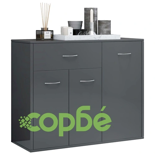 Бюфет, сиво със силен гланц, 88x30x70 см, инженерно дърво ➤ топ цена ➤ sorbe.bg