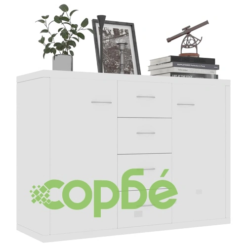 Бюфет, бяло със силен гланц, 88x30x65 см, инженерно дърво ➤ топ цена ➤ sorbe.bg