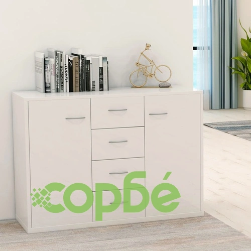 Бюфет, бяло със силен гланц, 88x30x65 см, инженерно дърво ➤ топ цена ➤ sorbe.bg