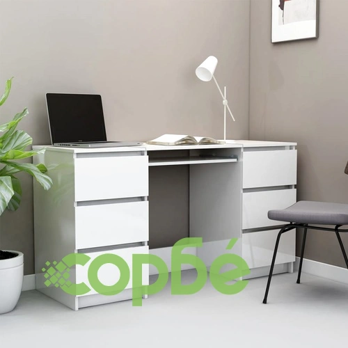 Писалище, бял гланц, 140x50x77 см, инженерно дърво ➤ топ цена ➤ sorbe.bg