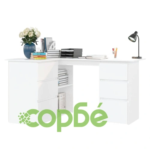 Ъглово бюро, бяло, 145x100x76 см, инженерно дърво ➤ топ цена ➤ sorbe.bg