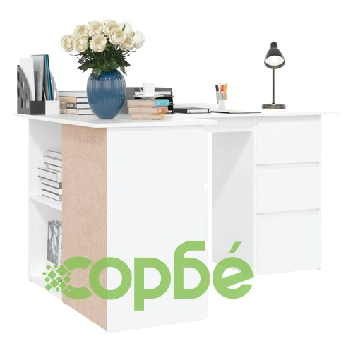 Ъглово бюро, бяло, 145x100x76 см, инженерно дърво ➤ топ цена ➤ sorbe.bg