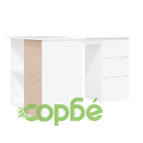 Ъглово бюро, бяло, 145x100x76 см, инженерно дърво ➤ топ цена ➤ sorbe.bg
