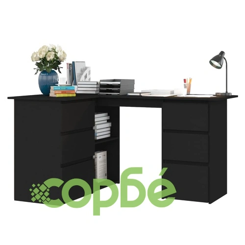 Ъглово бюро, бяло, 145x100x76 см, инженерно дърво ➤ топ цена ➤ sorbe.bg