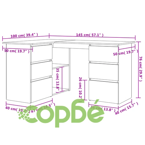 Ъглово бюро, дъб сонома, 145x100x76 см, инженерно дърво ➤ топ цена ➤ sorbe.bg