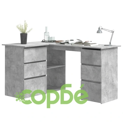 Ъглово бюро, бетонно сиво, 145x100x76 см, инженерно дърво ➤ топ цена ➤ sorbe.bg