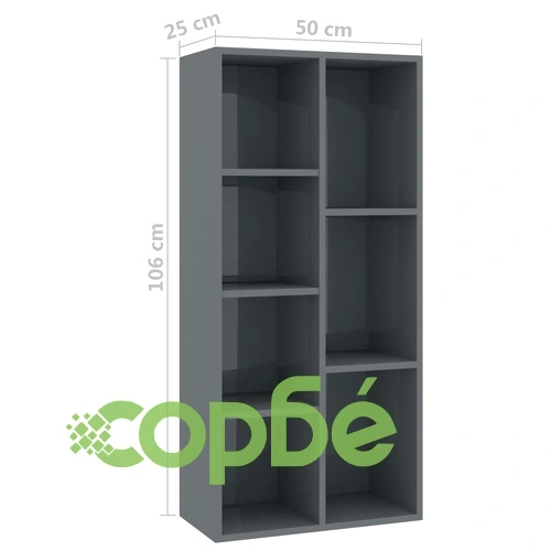 Шкаф библиотека, сив гланц, 50x25x106 см, инженерно дърво ➤ топ цена ➤ sorbe.bg