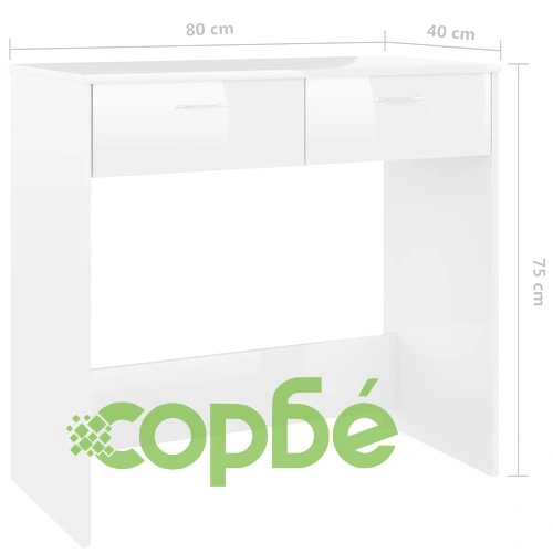 Бюро, бял гланц, 80x40x75 см, инженерно дърво ➤ топ цена ➤ sorbe.bg