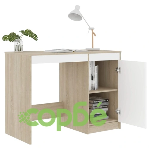 Бюро, бяло и дъб сонома, 100x50x76 см, ПДЧ ➤ топ цена ➤ sorbe.bg