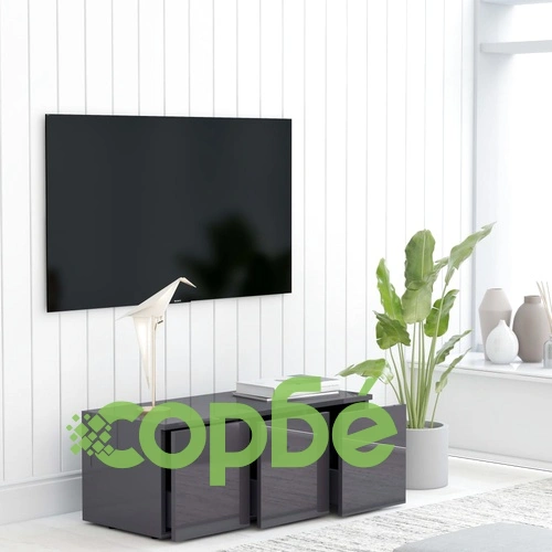 ТВ шкаф, сив гланц, 80x34x30 см, инженерно дърво ➤ топ цена ➤ sorbe.bg
