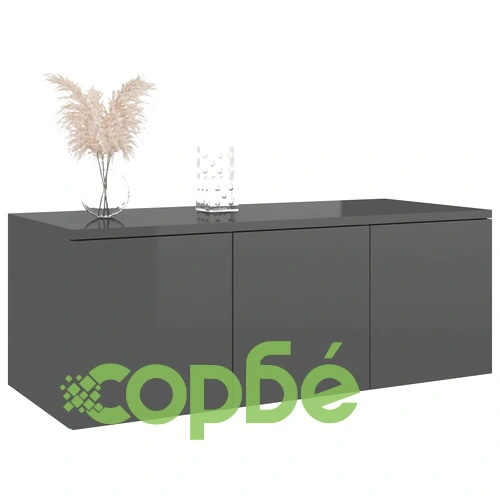 ТВ шкаф, сив гланц, 80x34x30 см, инженерно дърво ➤ топ цена ➤ sorbe.bg