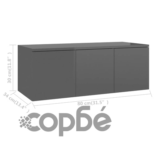 ТВ шкаф, сив гланц, 80x34x30 см, инженерно дърво ➤ топ цена ➤ sorbe.bg