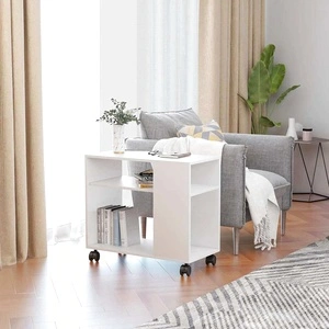 Странична маса, бяла, 70x35x55 см, инженерна дървесина