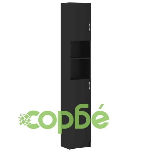 Шкаф за баня, черен, 32x25,5x190 см, инженерно дърво ➤ топ цена ➤ sorbe.bg