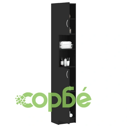 Шкаф за баня, черен, 32x25,5x190 см, инженерно дърво ➤ топ цена ➤ sorbe.bg