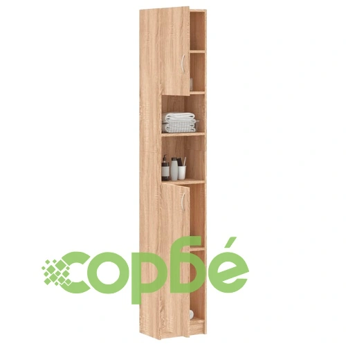 Шкаф за баня, дъб сонома, 32x25,5x190 см, инженерно дърво ➤ топ цена ➤ sorbe.bg