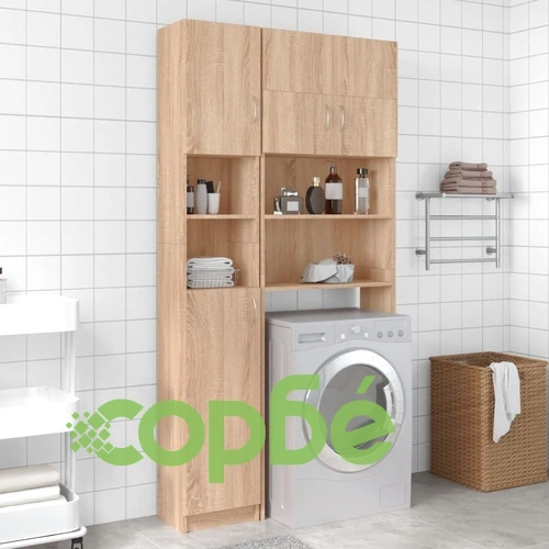 Шкаф за баня, дъб сонома, 32x25,5x190 см, инженерно дърво ➤ топ цена ➤ sorbe.bg