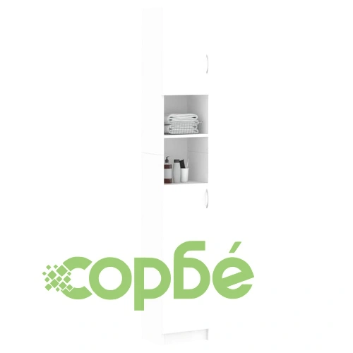 Шкаф за баня, бял гланц, 32x25,5x190 см, инженерно дърво ➤ топ цена ➤ sorbe.bg