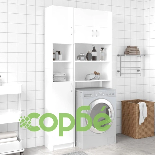 Шкаф за баня, бял гланц, 32x25,5x190 см, инженерно дърво ➤ топ цена ➤ sorbe.bg