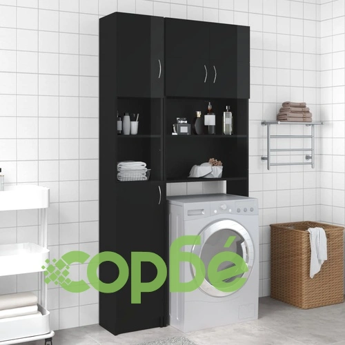 Шкаф за баня, черен гланц, 32x25,5x190 см, ПДЧ ➤ топ цена ➤ sorbe.bg