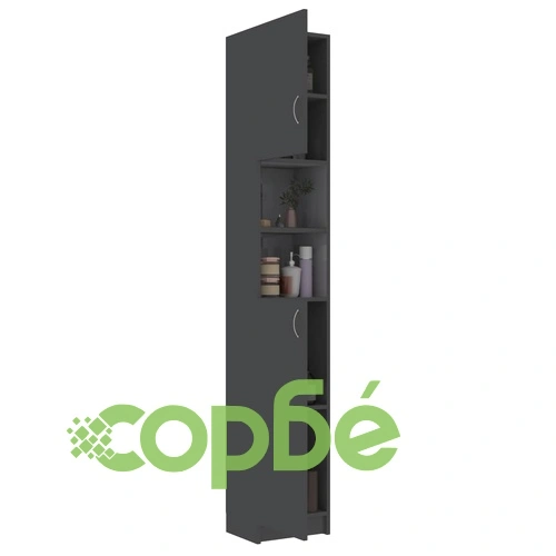 Шкаф за баня, сив гланц, 32x25,5x190 см, ПДЧ ➤ топ цена ➤ sorbe.bg