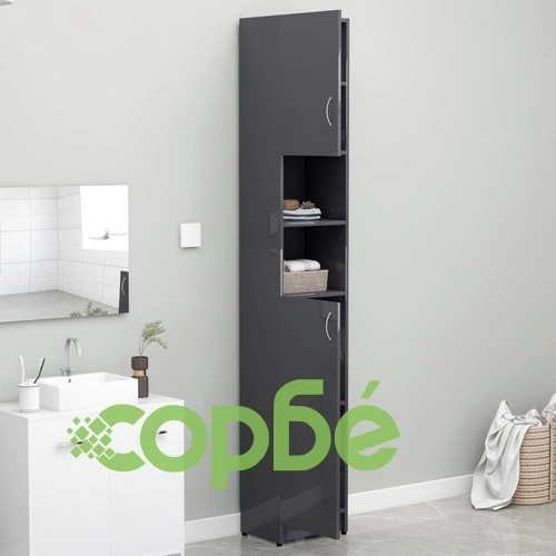 Шкаф за баня, сив гланц, 32x25,5x190 см, ПДЧ ➤ топ цена ➤ sorbe.bg