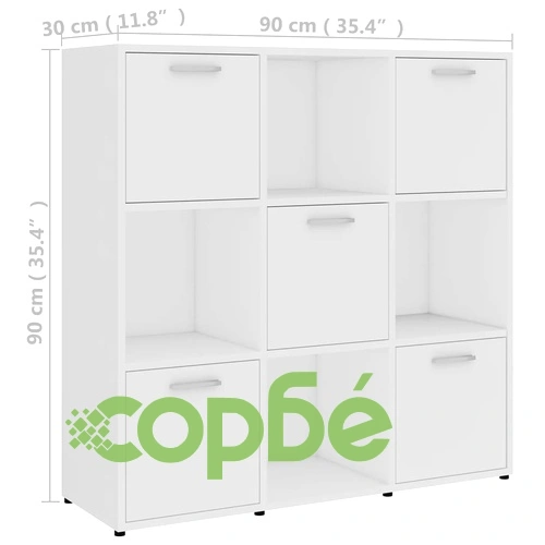 Шкаф библиотека, бял, 90x30x90 см, инженерно дърво ➤ топ цена ➤ sorbe.bg