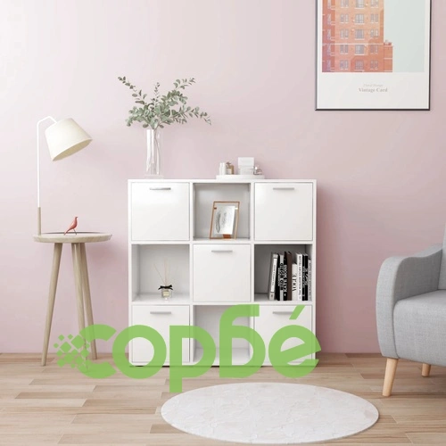 Шкаф библиотека, бял, 90x30x90 см, инженерно дърво ➤ топ цена ➤ sorbe.bg