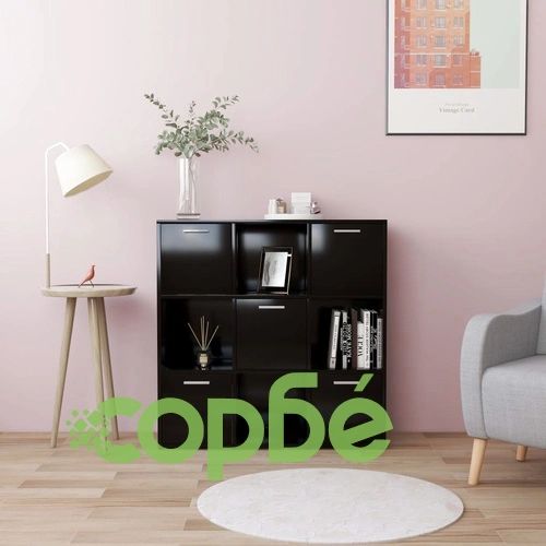 Шкаф библиотека, черен, 90x30x90 см, инженерно дърво ➤ топ цена ➤ sorbe.bg