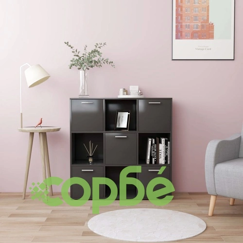 Шкаф библиотека, сив, 90x30x90 см, инженерно дърво ➤ топ цена ➤ sorbe.bg