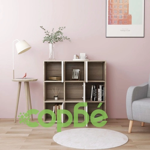 Шкаф библиотека, бял и дъб сонома, 90x30x90 см, инженерно дърво ➤ топ цена ➤ sorbe.bg