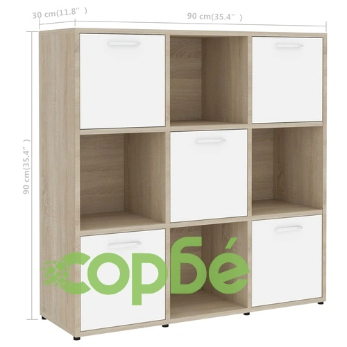 Шкаф библиотека, бял и дъб сонома, 90x30x90 см, инженерно дърво ➤ топ цена ➤ sorbe.bg