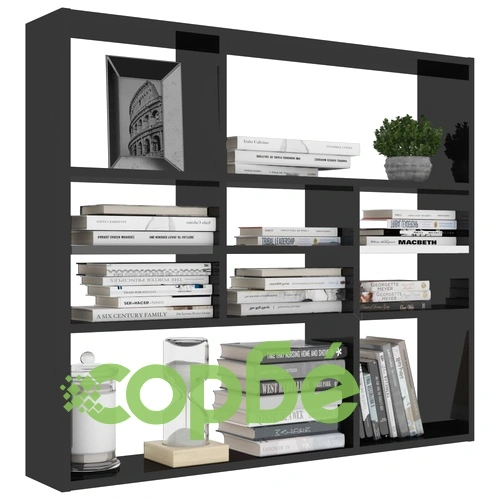 Стенен рафт, черен гланц, 90x16x78 см, инженерно дърво ➤ топ цена ➤ sorbe.bg