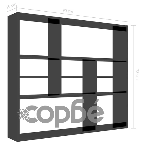 Стенен рафт, черен гланц, 90x16x78 см, инженерно дърво ➤ топ цена ➤ sorbe.bg