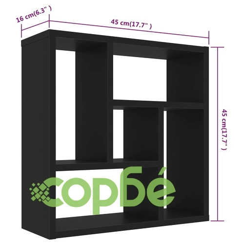 Стенен рафт, черен, 45,1x16x45,1 см, инженерно дърво ➤ топ цена ➤ sorbe.bg