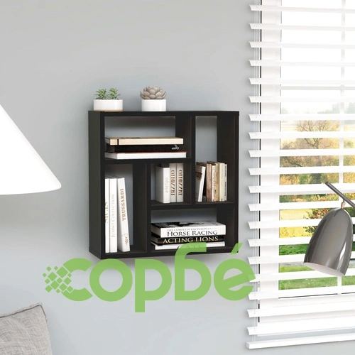 Стенен рафт, черен, 45,1x16x45,1 см, инженерно дърво ➤ топ цена ➤ sorbe.bg