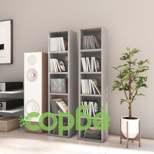 CD шкафове, 2 бр, сив гланц, 21x16x93,5 см, ПДЧ ➤ топ цена ➤ sorbe.bg
